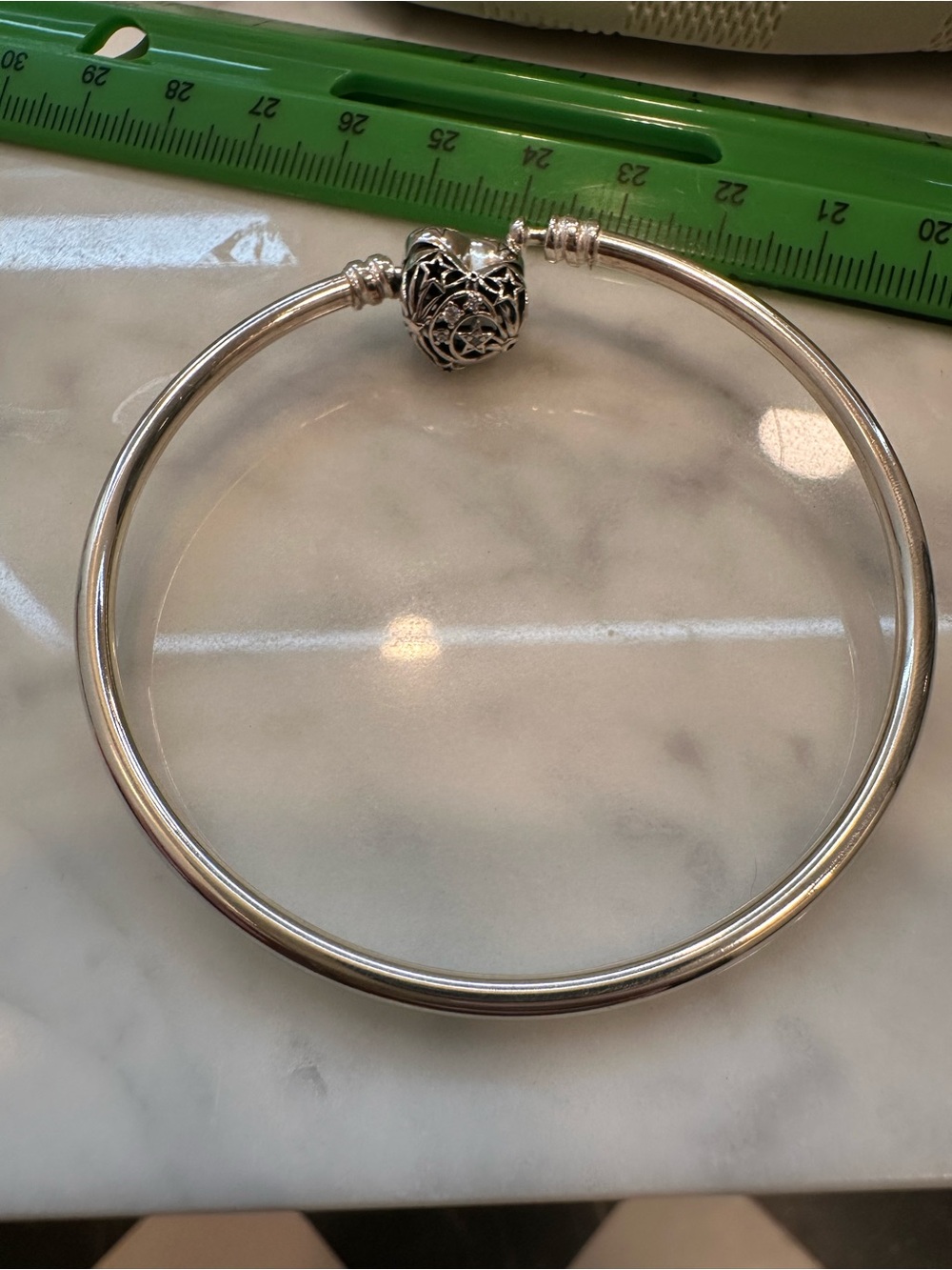 Pandora Silver Celestial Heart Clasp Bangle Bracelet